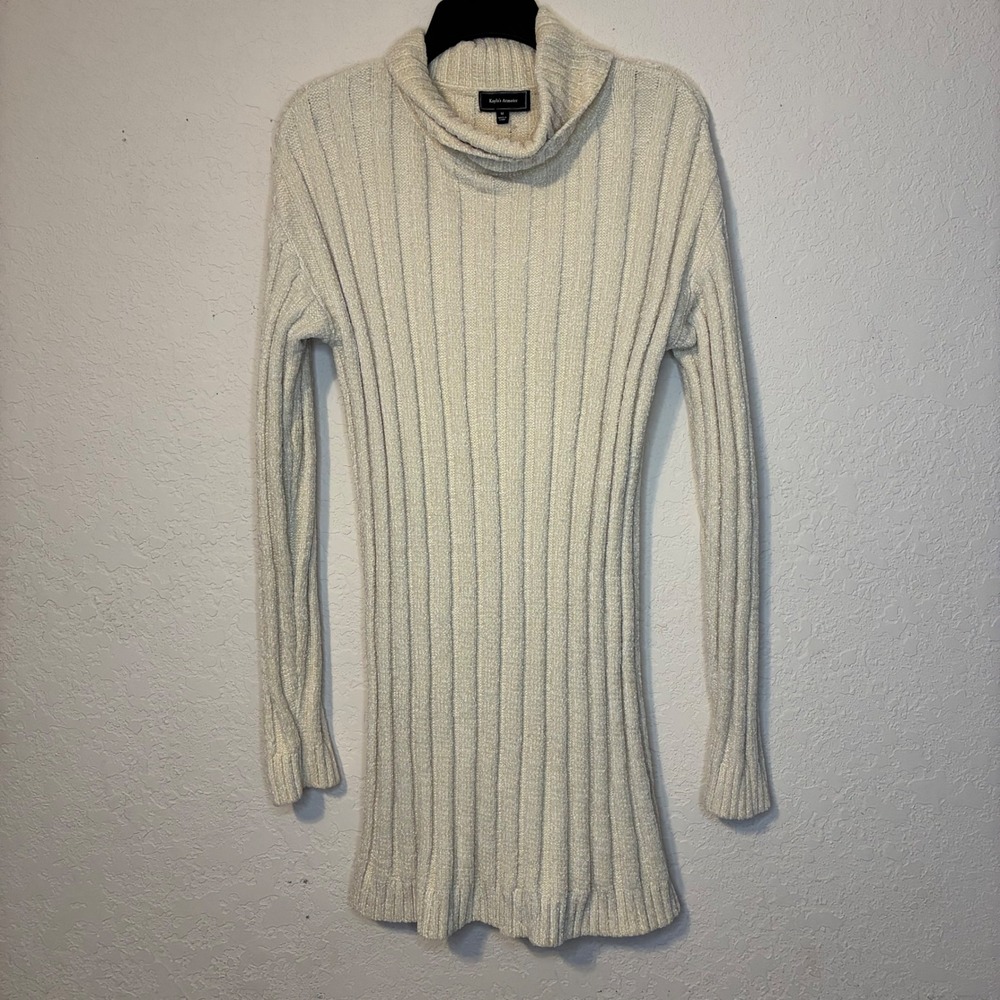 Kaylas Armoire Cream Dress Ribbed Turtleneck Chunky Medium Chenille Coquette